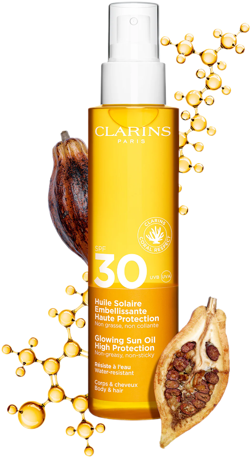 Clarins Sun Care Glowing Sun Oil High Protection for Body & Hair SPF30 - Image 2