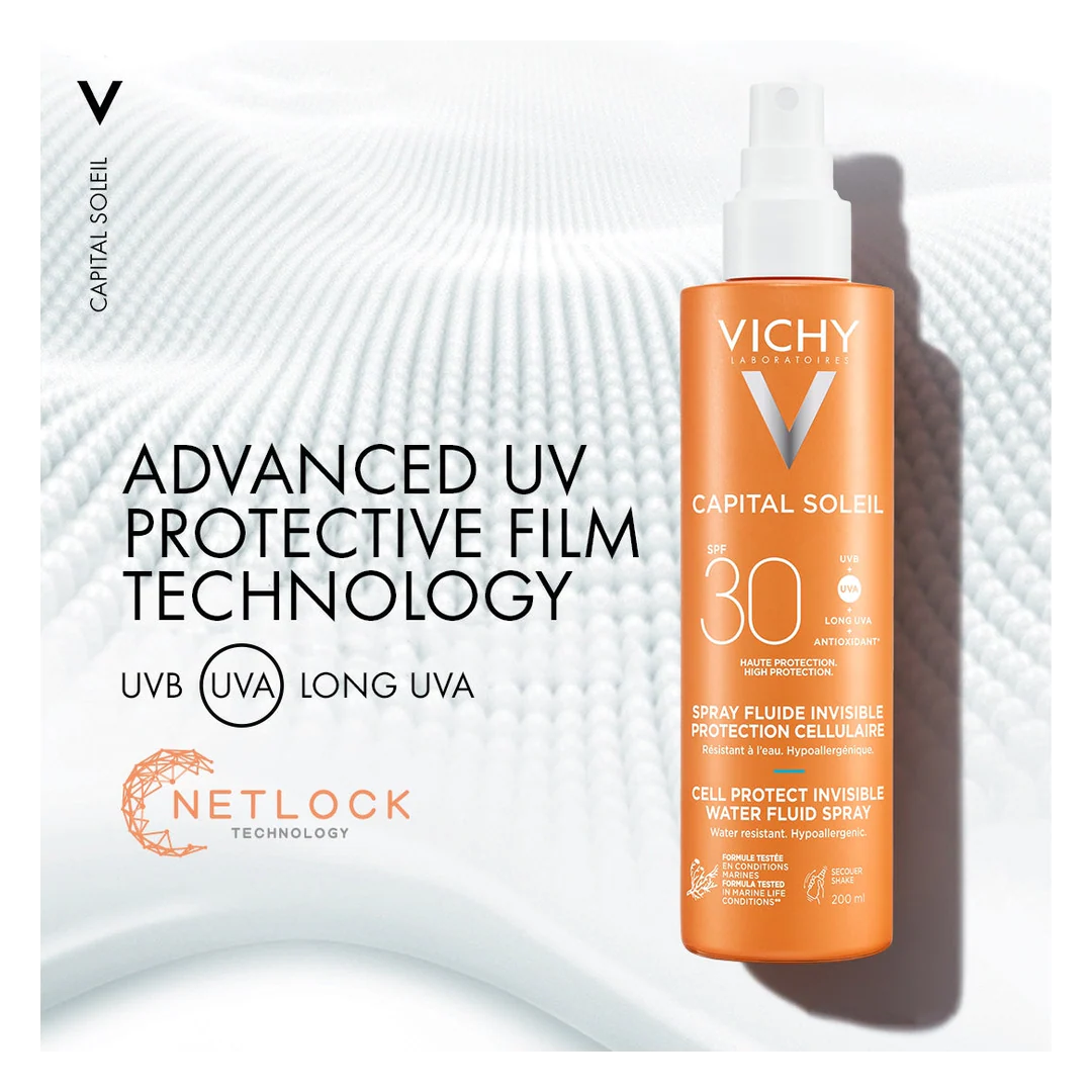 Vichy Capital Soleil Cell Protect Invisible High UVA + UVB Sun Protection Spray SPF30 - Image 5