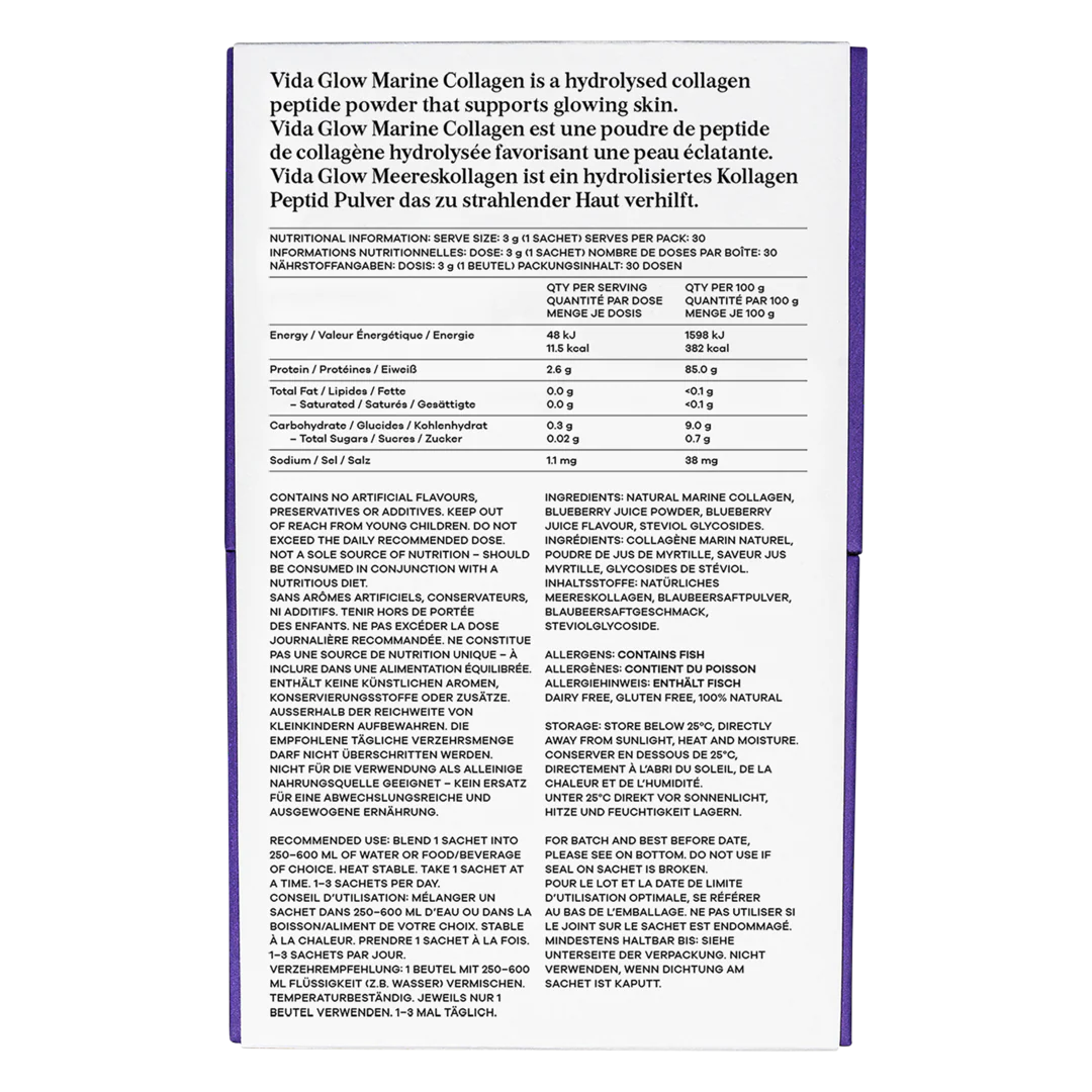 Vida Glow Natural Marine Collagen Sachets - Blueberry Flavour - Image 3