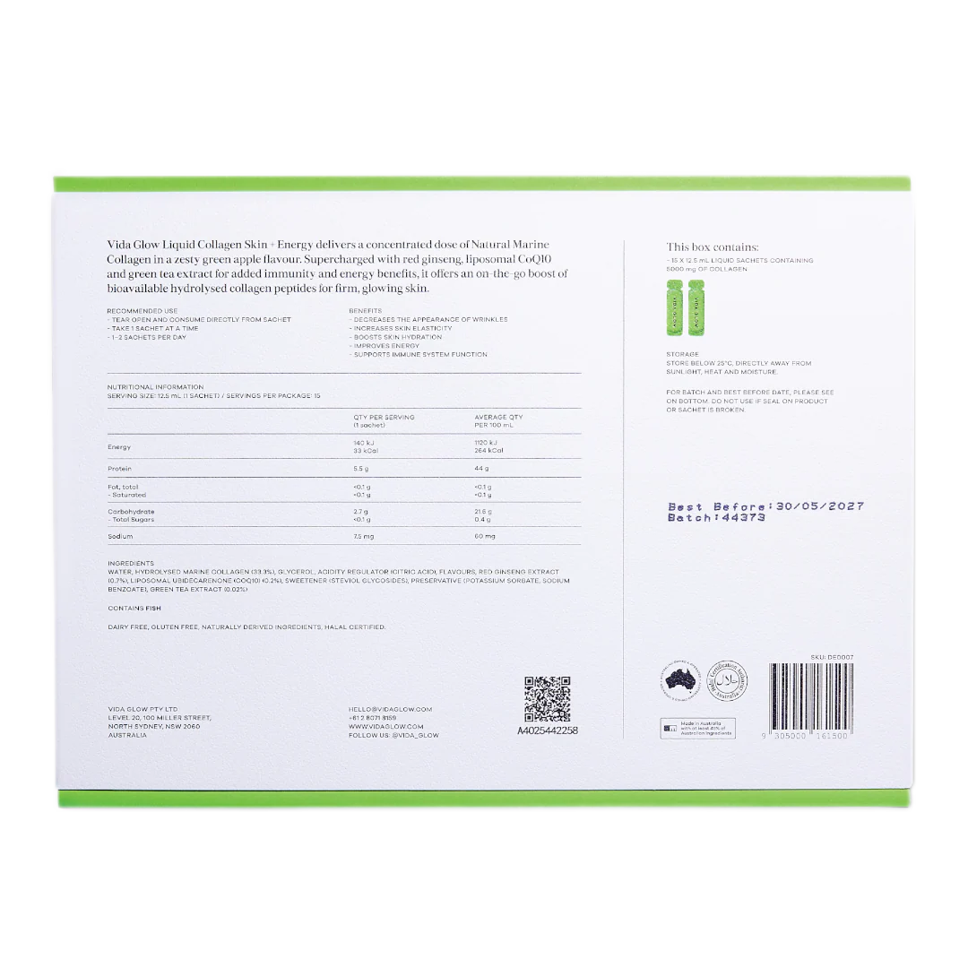 Vida Glow Liquid Collagen Skin + Energy - Green Apple Flavour - Image 3
